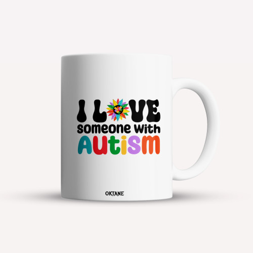 Cana personalizata, cafea/ceai, I love someone with autism, Oktane, 330 ml, alba